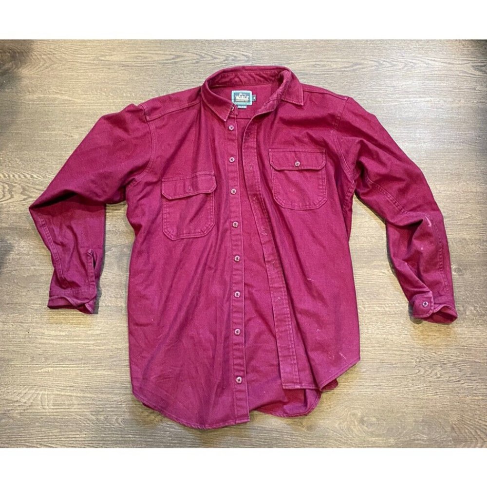 Vintage Woolrich Cotton Chamois Shirt XL Long Sleeve Red Maroon Button Up